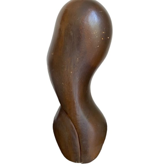 Vintage Mid-Century Art Deco Style Carved Wooden Female Bust Sculpture 11.5" - Picture 9 of 16